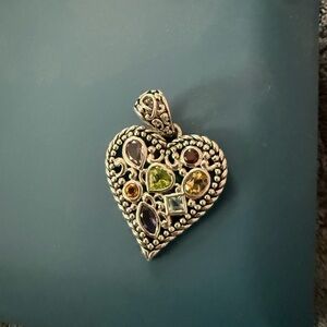 Intricate Silver Heart Necklace with Gemstones